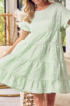 Textured Short Sleeve Tiered Mini Dress