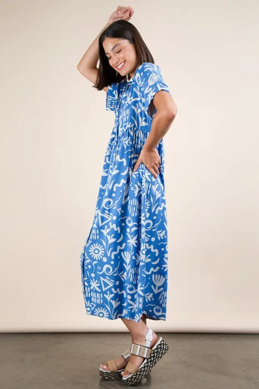 VERY J Plus Size Oversized Printed Shirt Midi Dress