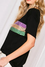 Sequin Stripes Crew Neck T Shirt