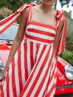 Striped Square Neck Wide Strap Dress
