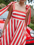 Striped Square Neck Wide Strap Dress - felvior