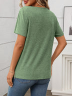 Ribbed V-Neck Short Sleeve T-Shirt