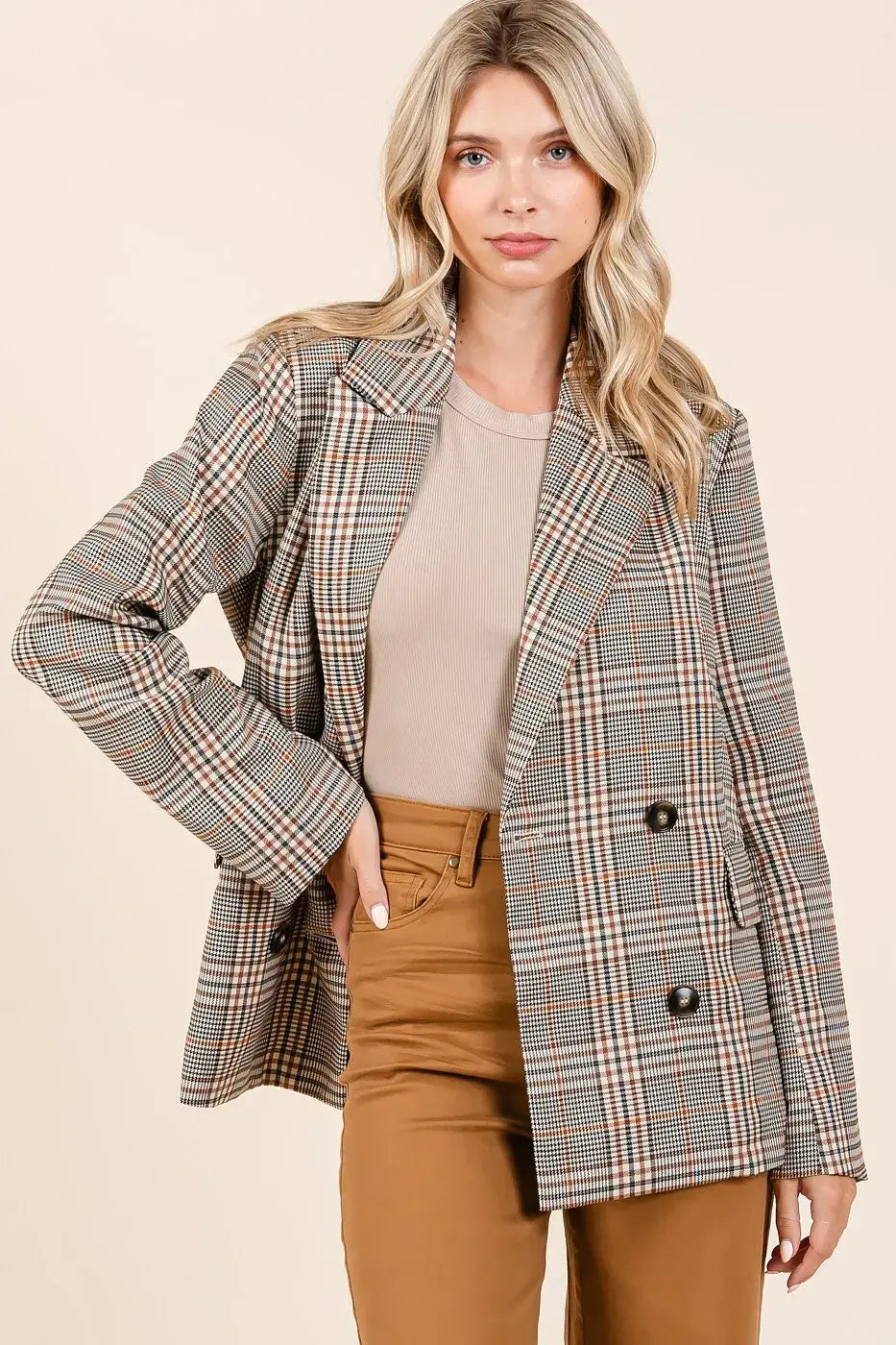 Mittoshop Plaid Double Breasted Relaxed Fit Blazer Hauptbild
