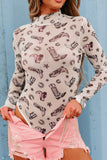 Printed Mock Neck Long Sleeve Bodysuit - felvior