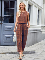 Plaid Sleeveless Top and Pants Set