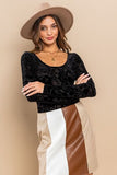 Ces Femme Velvet Floral Long Sleeve Bodysuit - felvior