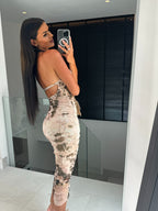 Backless Printed Halter Neck Dress