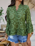 Devine Half Button Flounce Sleeve Peplum Blouse - felvior