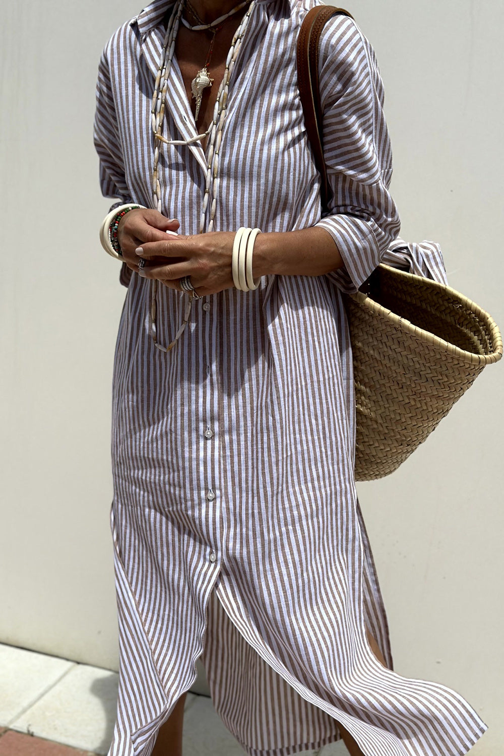 Tied Button Up Three-Quarter Sleeve Dress - felvior