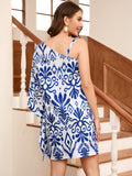 Printed Asymmetrical Neck Mini Dress - felvior