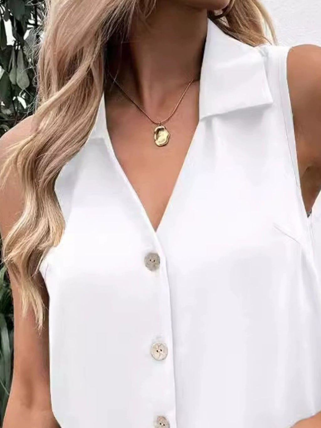 Full Size Johnny Collar Button Down Tank Plus Size