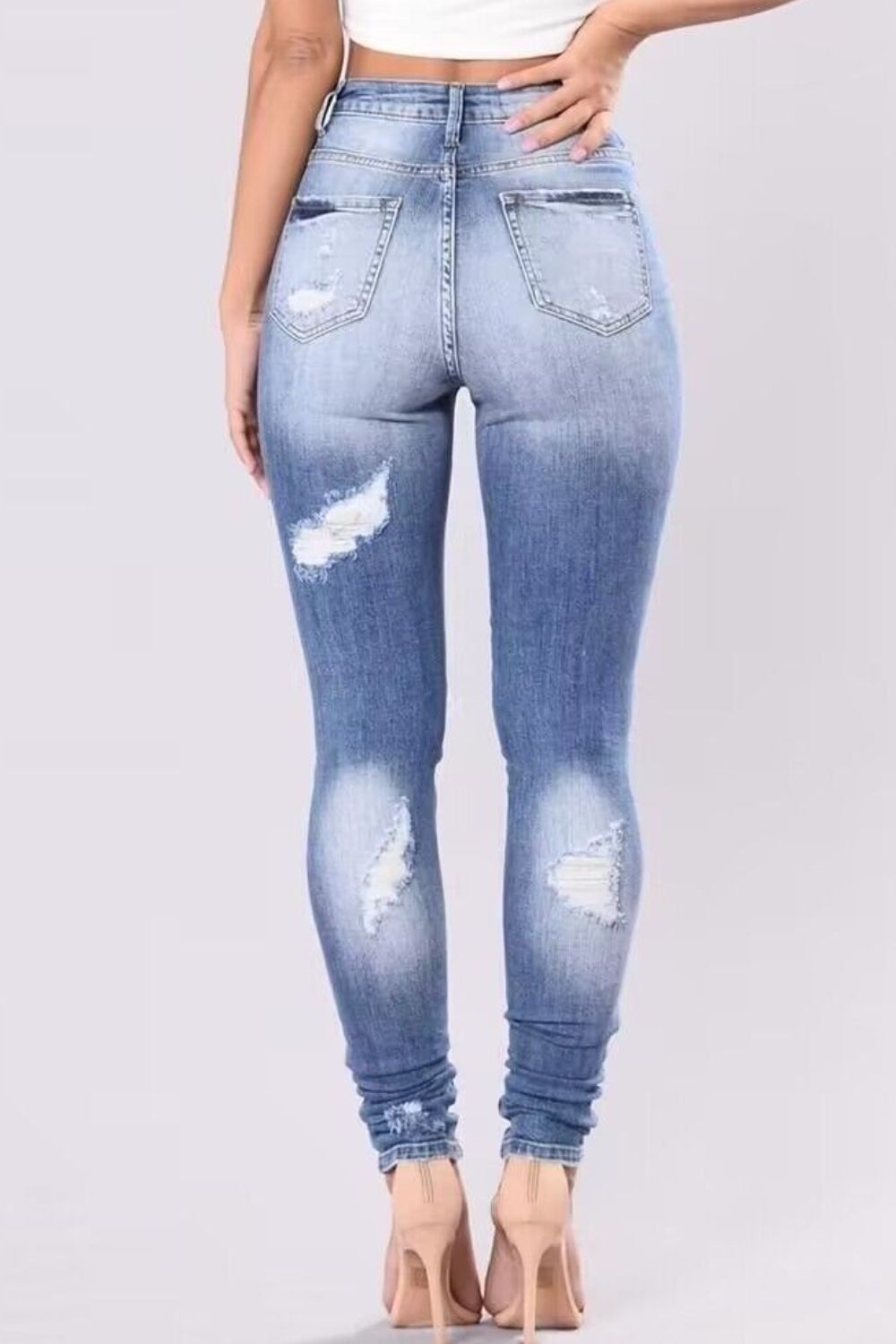Skinny Jeans in voller Größe mit Used-Look, Übergröße Zweitbild