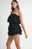 MABLE Ruffle Layered Crop Top and Mini Skirt Set - felvior