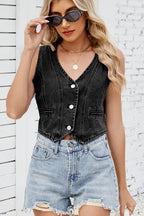 Button Down V-Neck Denim Vest