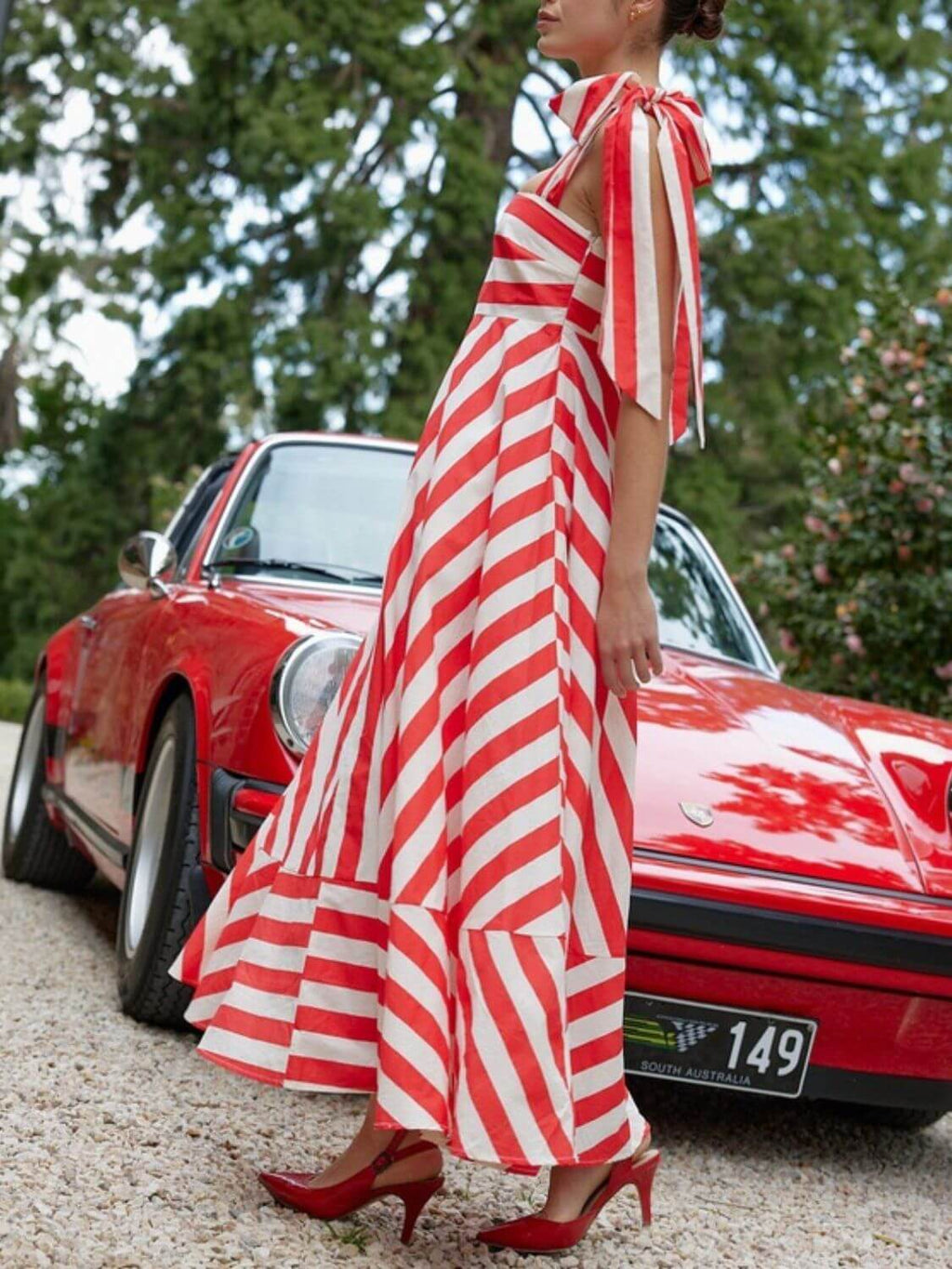 Striped Square Neck Wide Strap Dress