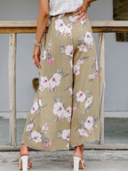 Tied Waist Slit Floral Wide leg Pants
