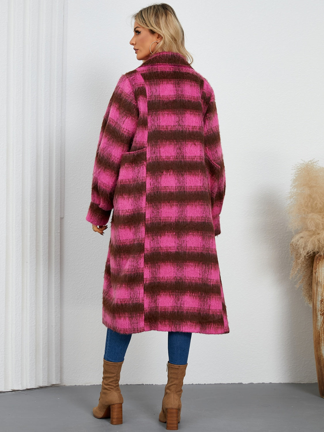 Contrast Double-Breasted Long Sleeve Longline Coat - felvior
