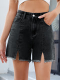 Raw Hem Slit Denim Shorts - felvior