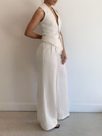 Devine Lapel Collar Sleeveless Top and Pants Set