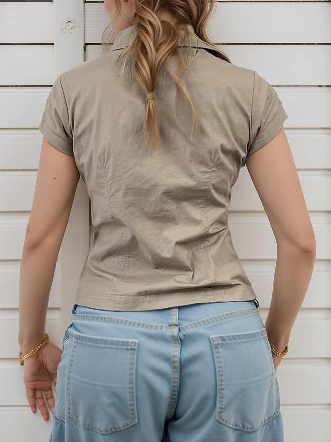 Devine Collared Neck Short Sleeve Shirt - felvior