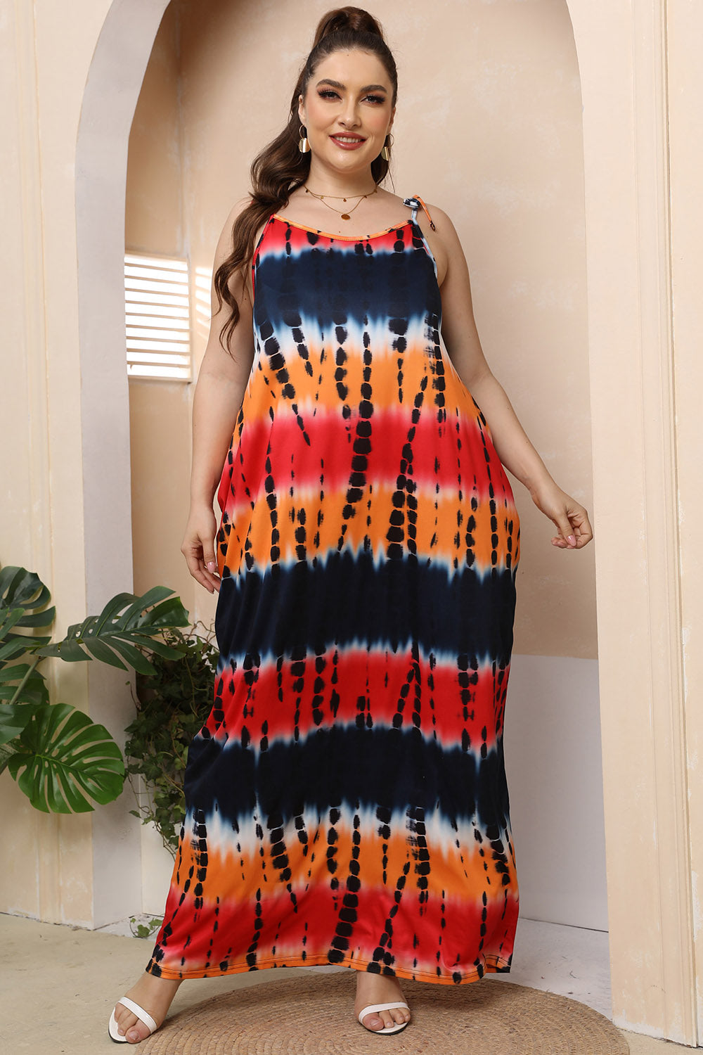 Plus Size Tie-Shoulder Maxi Dress - felvior