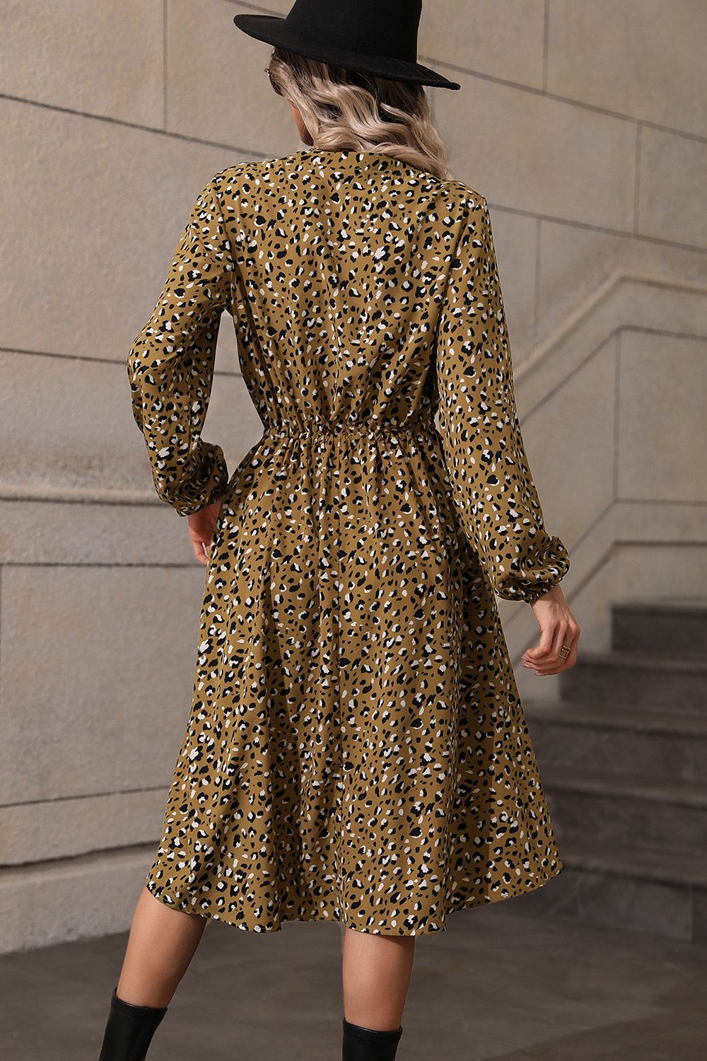 Honey Printed Long Sleeve Midi Dress - felvior