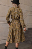 Honey Printed Long Sleeve Midi Dress - felvior