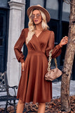 Surplice Neck Swiss Dot Long Sleeve Dress - felvior