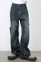 Men's Raw Hem Distressed Jeans with Pockets