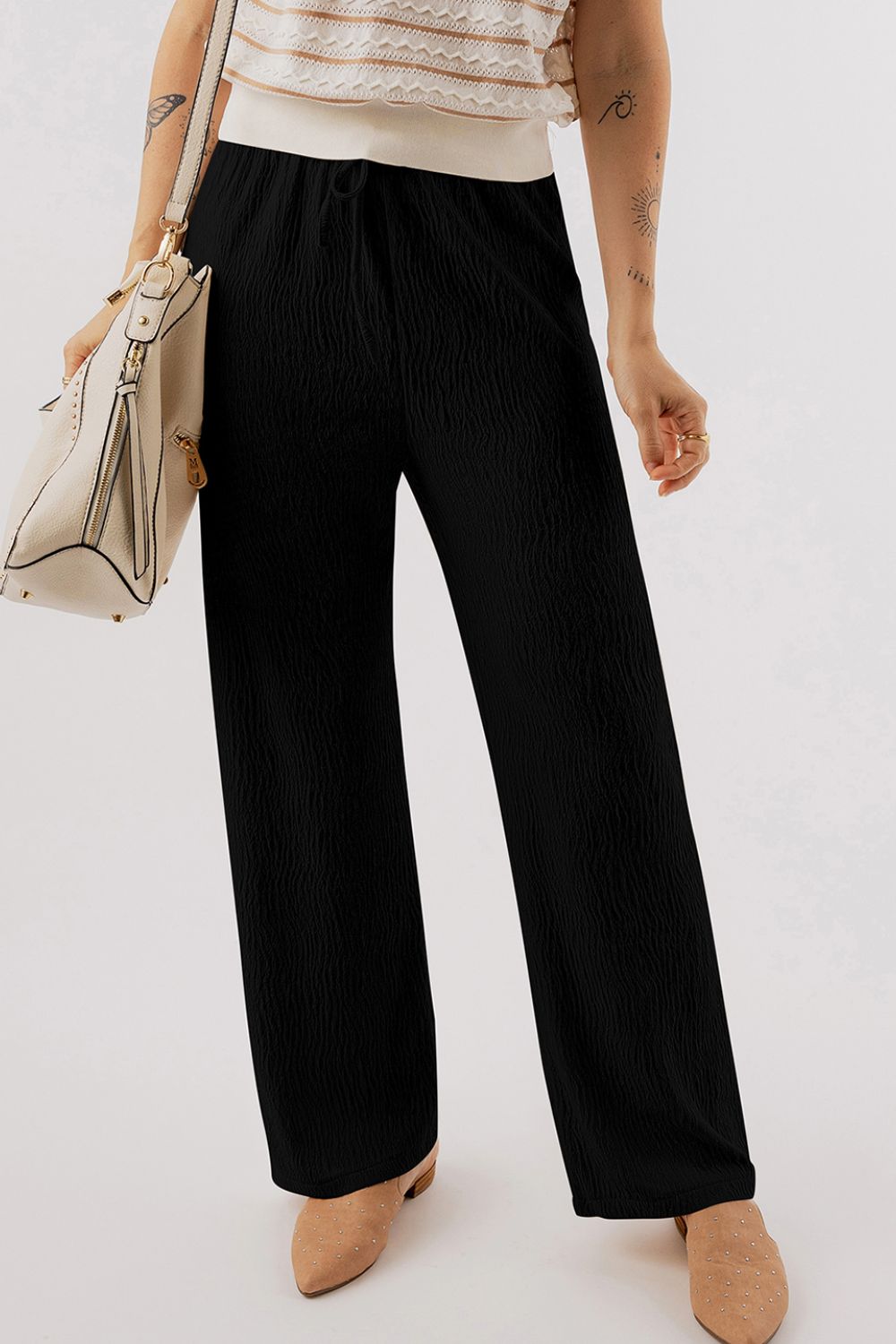 Textured Drawstring Straight Pants Image principale du produit