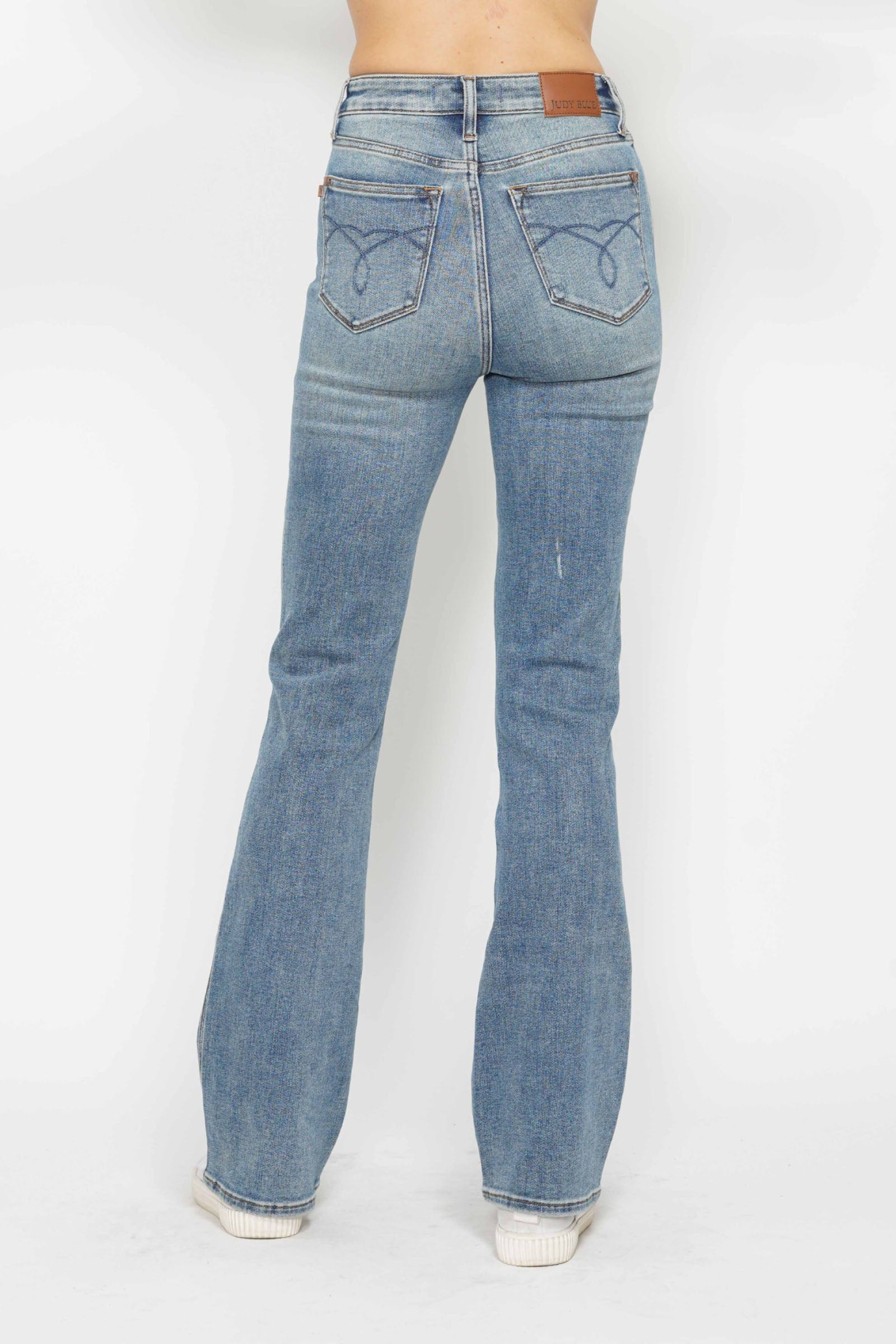 Judy Blue Full Size Tummy Control Back Embroidered Pocketed Bootcut Jeans Plus Size - felvior