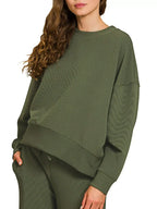 Zenana Ribbed Round Neck Pullover and Drawstring Pants Set