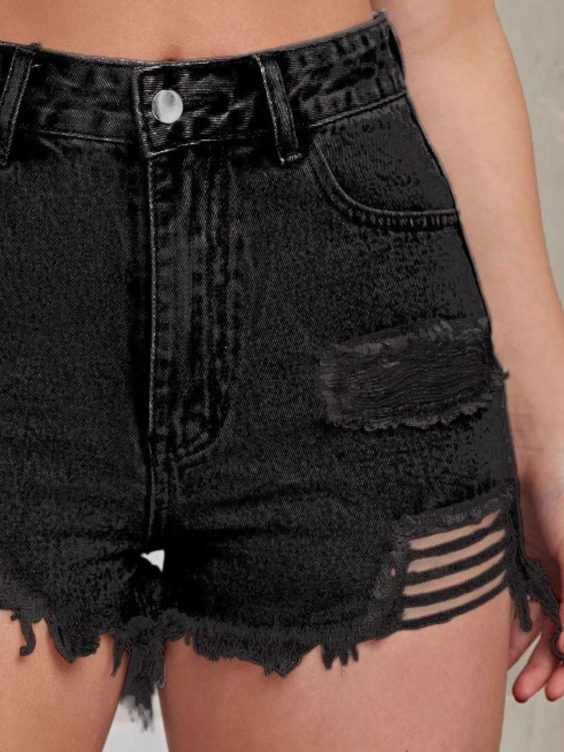 Distressed Raw Hem High Waist Denim Shorts - felvior