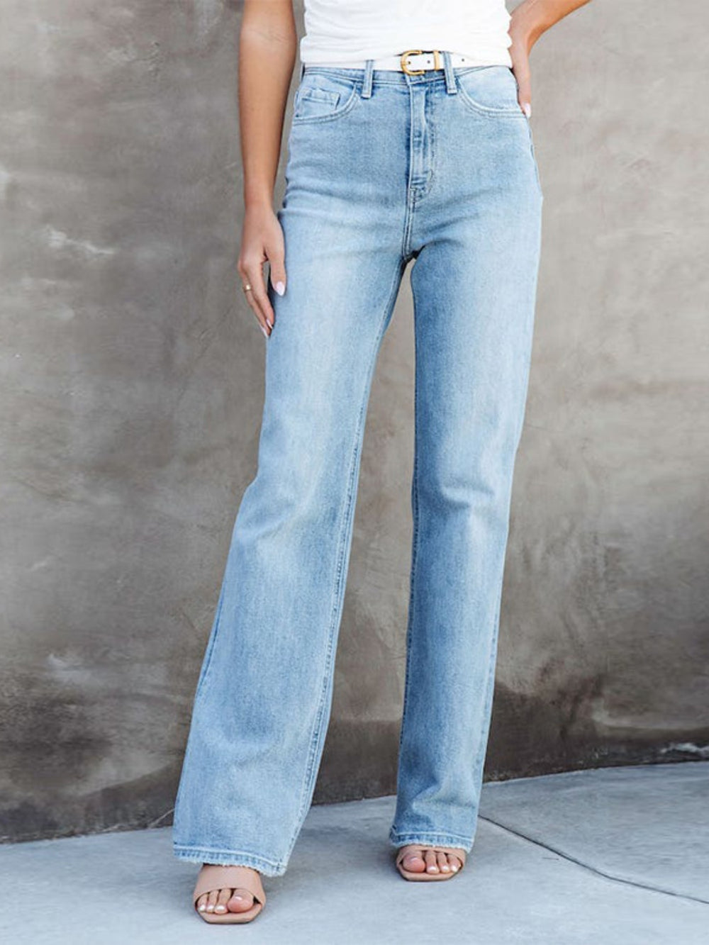 Washed Straight Leg Jeans - felvior