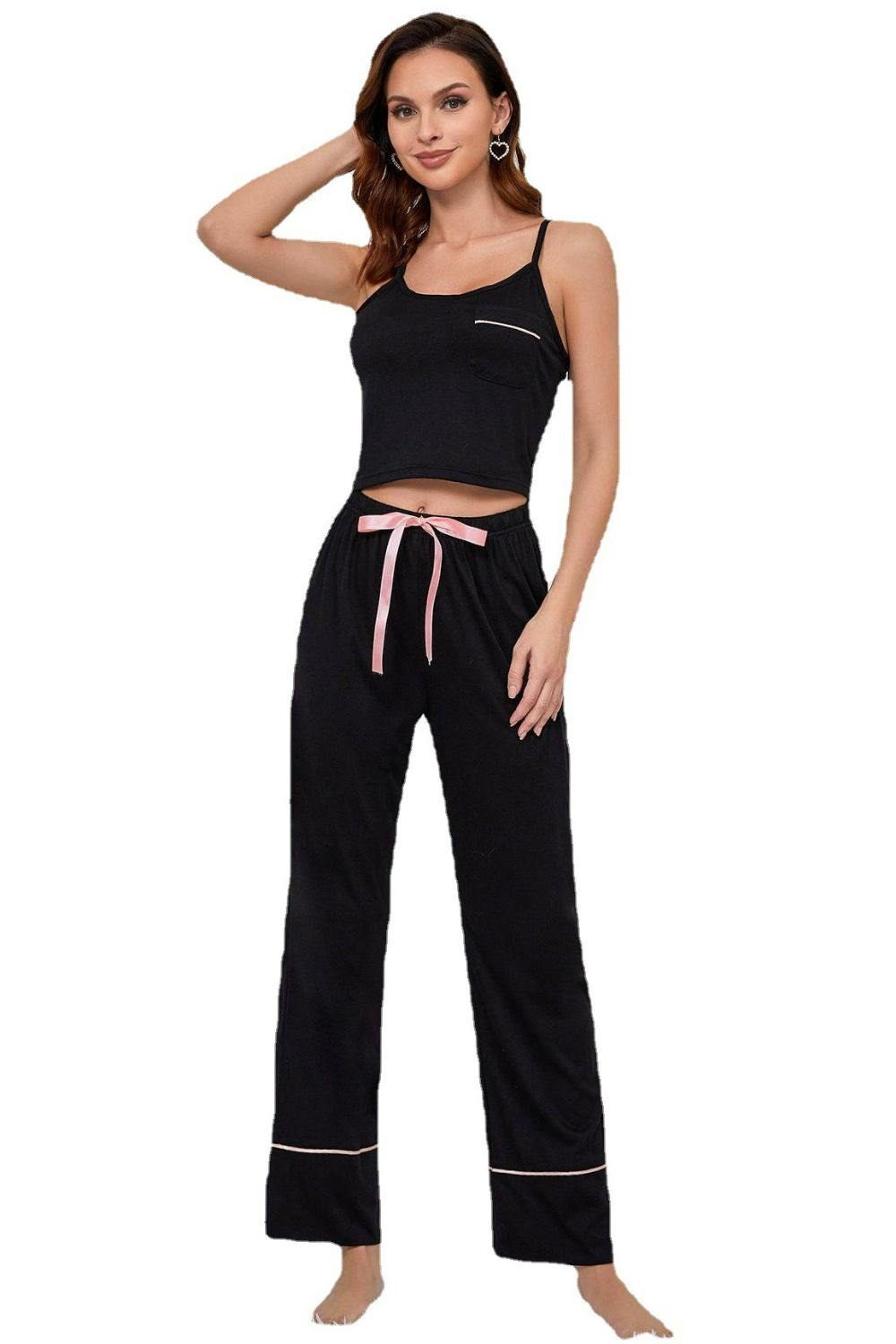 Contrast Trim Cropped Cami and Pants Loungewear Set - felvior