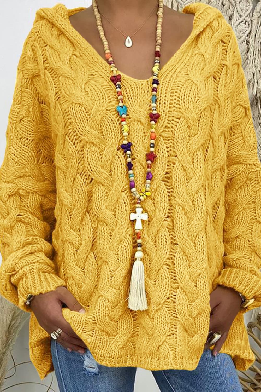 Cable-Knit Hooded Sweater - felvior