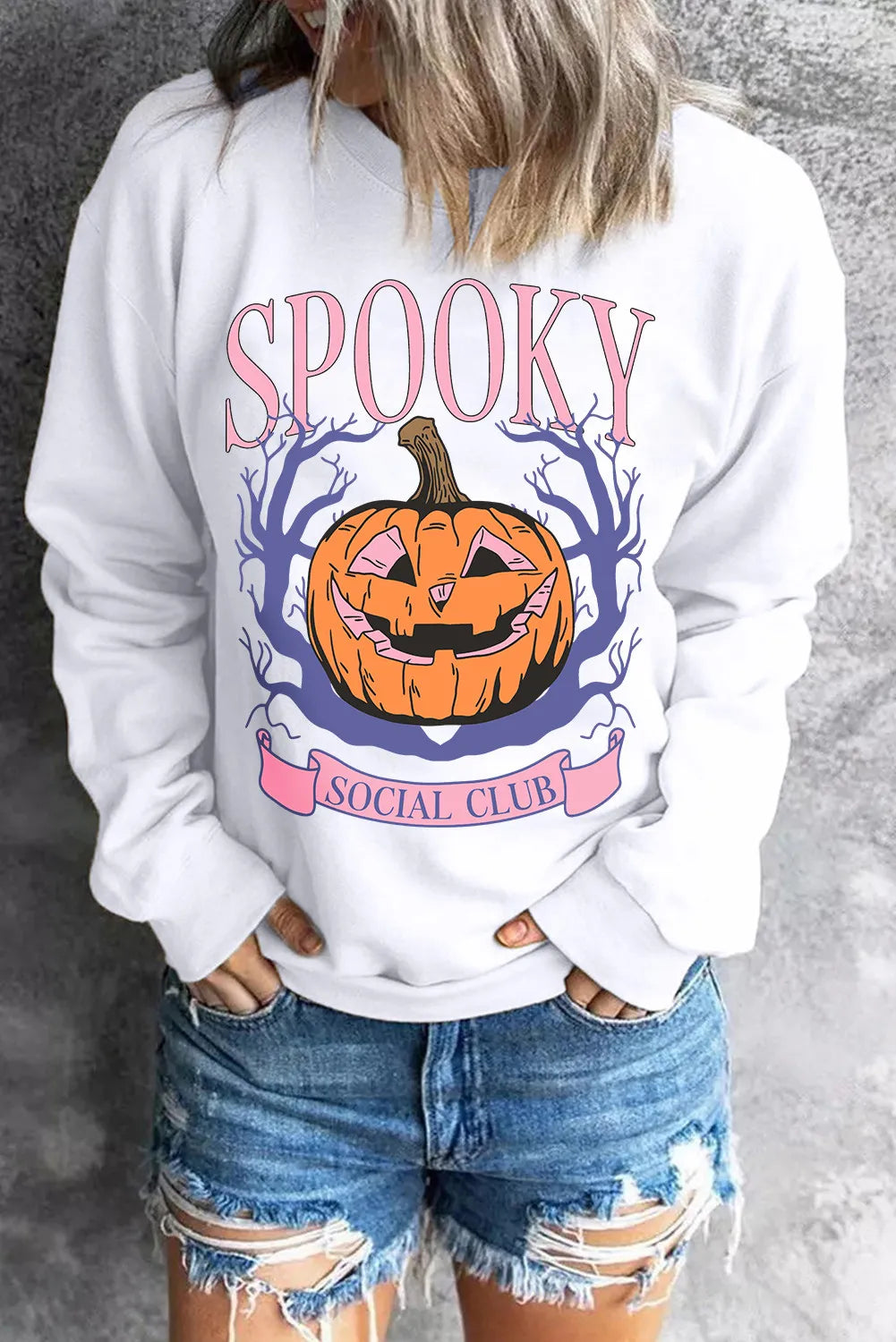 Jack-O'-Lantern Round Neck Long Sleeve Sweatshirt - felvior