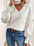 V-Neck Lantern Sleeve Blouse - felvior