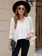 Lace Detail Eyelet V-Neck Flounce Sleeve Blouse