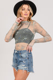 SAGE + FIG Mesh Long Sleeve Sheer Floral Embroidery Top - felvior