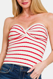 Zenana Twisted Sweetheart Neck Striped Tube Top - felvior