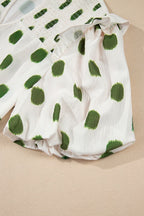 Polka Dot Shirred Yoke Notched Neck Puff Sleeve Blouse