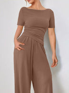 Round Neck Short Sleeve T-Shirt and Pants Set