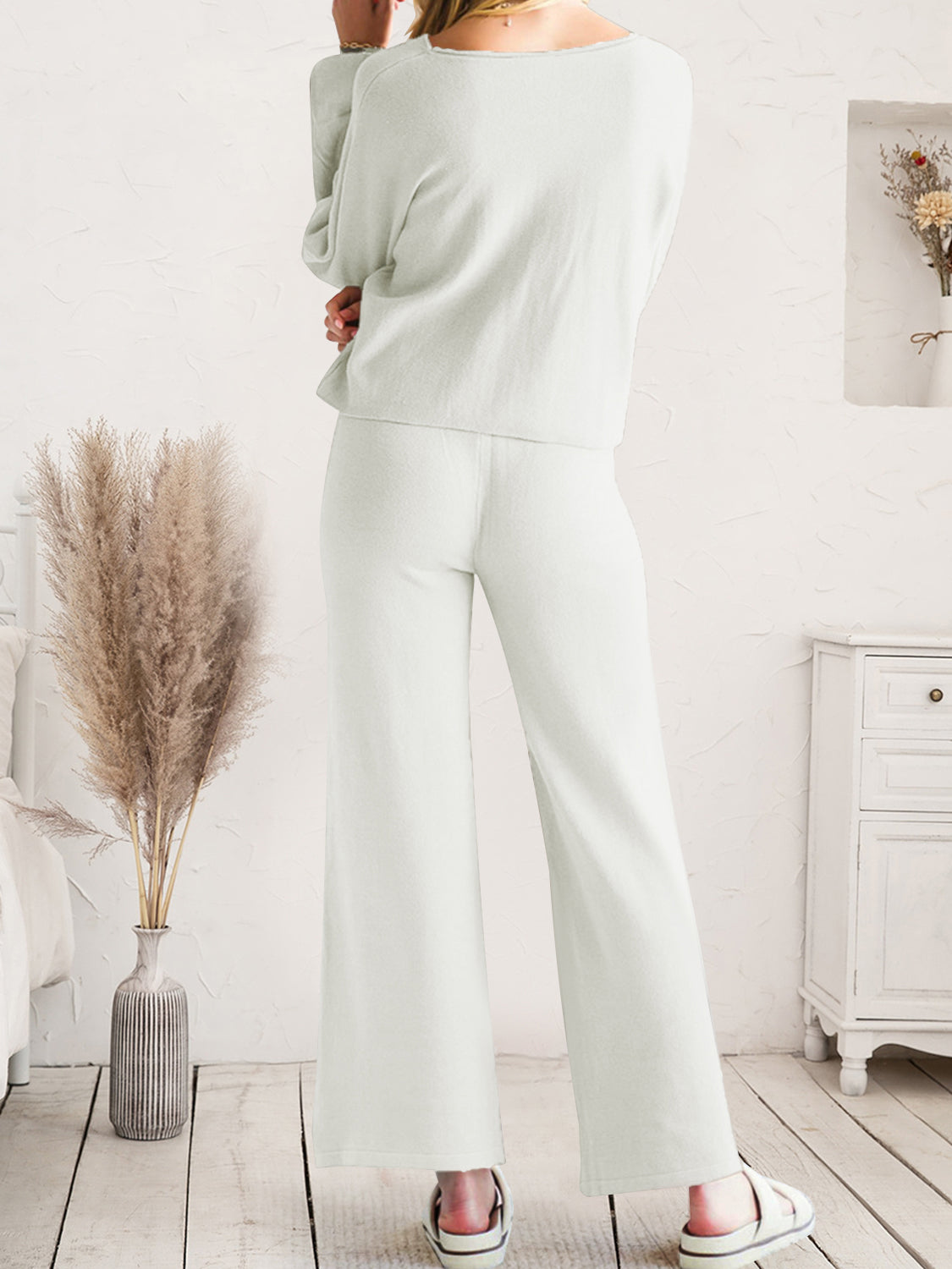 Long Sleeve Lounge Top and Drawstring Pants Set - felvior