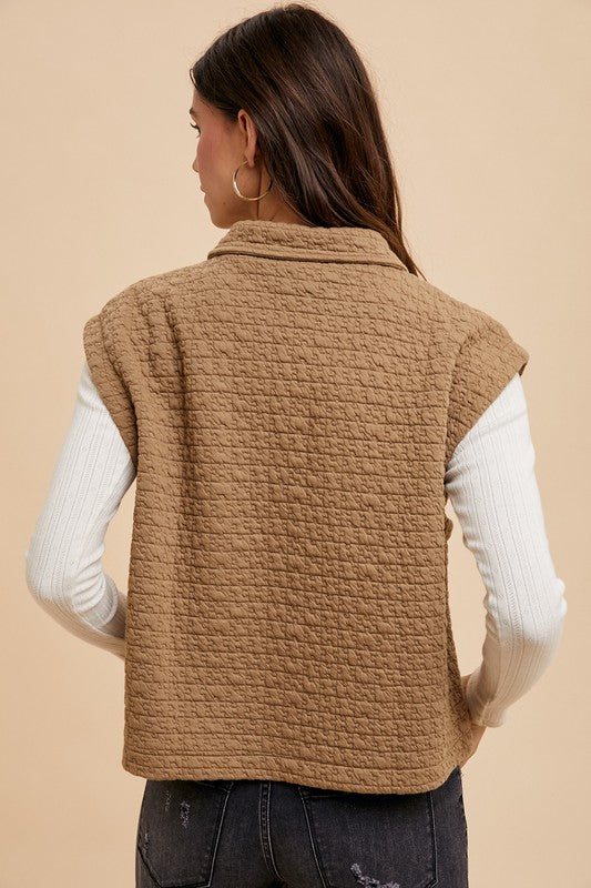 Annie Wear Puzzle Quilted Snap Down Vest Coat - felvior