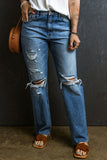 Distressed Raw Hem Jeans with Pockets - felvior