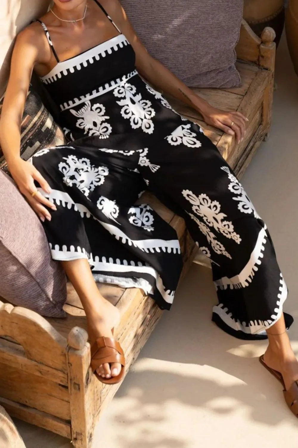 Printed Square Neck Cami and Wide Leg Pants Set - felvior