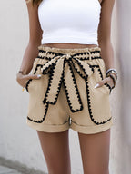 Perfee Tied Contrast Trim Shorts