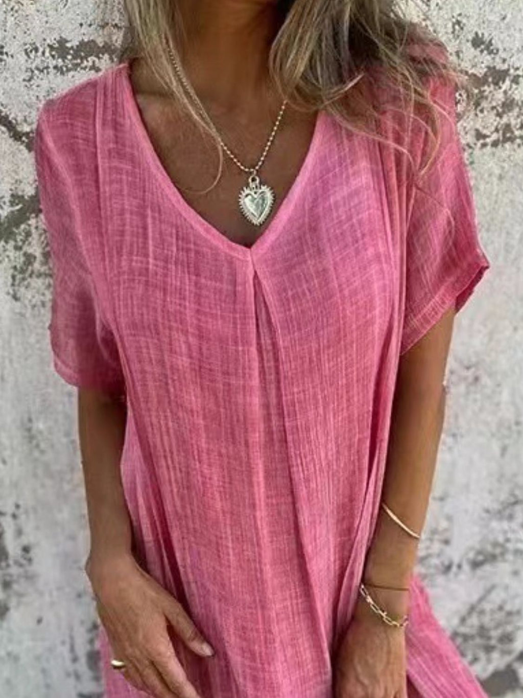 Full Size V-Neck Short Sleeve Midi Dress Plus Size