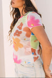 Printed Round Neck Short Sleeve Blouse - felvior